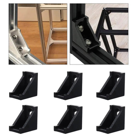 Shop Floor Ready Aluminum Extrusion Corner Brackets 90 Degree Angle Connectors with black finish for CNC routers and 3D printers.