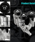 Belt Tensioner Assembly With Pulley OEM 25280-2G115 for Kia and Hyundai models, showing metal construction and pulley details.