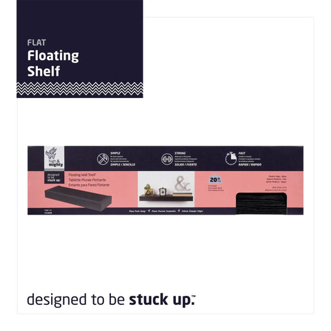24 Inch Floating Wall Shelf Holds Up To 20 Lbs Tool-Free Drywall Install Flat Black Finish packaging design