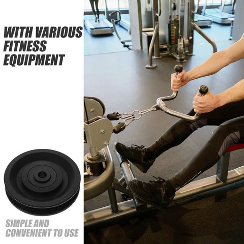 4 Pack Weight Lifting Pulley Wheels With Nylon Bearings And Cable Rollers For Gym Equipment Replacement Parts 22.5mm And 25mm Width For Home Gym And Commercial Machines Easy Install Durable, black pulley wheel in gym use