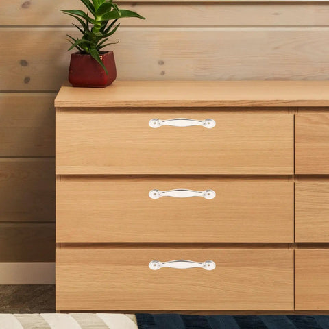 Wooden dresser with Six Pack Plastic Cabinet Handles And Drawer Pulls For Doors Modern Kitchen And Dresser Hardware Replacement Crystal Style Pulls For Cabinet Doors Sturdy Durable And No Fuss Easy Install Sleek And Functional Hardware Update installed.