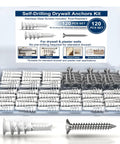 120 Piece Self Drilling Drywall Anchors With Rust Resistant Stainless Steel Screws Heavy Duty Wall Anchor Kit For Hollow Walls Sheetrock in organizer case.