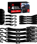 Heavy Duty Ratchet Tie Down Straps Set 1500 Lb Break Strength 1 Inch By 15 Foot Includes 4 Soft Loops Padded Handles Coated S Hooks