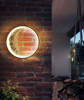 Moonlit Outdoor Wall Light 15.8 Inch Round Modern LED Exterior Waterproof Sconce Anti Rust Black Finish on brick wall