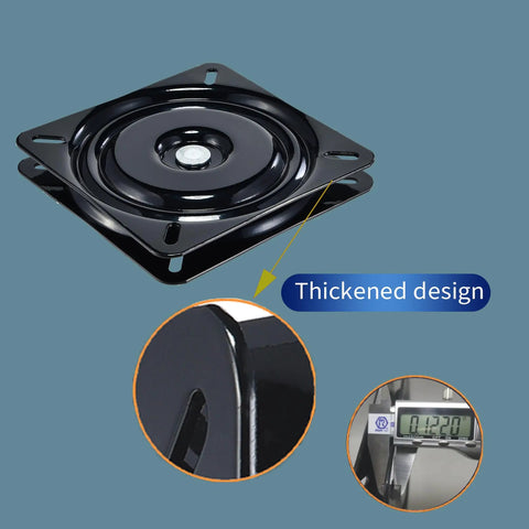 Close-up of 6 Inch Two Pack Boat Seat Swivel Base Replacement With 360 Degree Ball Bearing Swivels, heavy-duty black plate