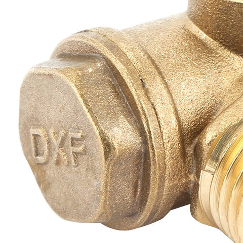 Three Port Brass Air Compressor Check Valve for Tube Connector Tool, G1/8 Internal Thread, G3/8 and G1/2 External Threads, Central Pneumatic Compatible, Seals Tight to Stop Leaks, Direct Replacement Part brass valve close-up