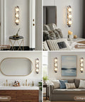 Natural Marble Bathroom Vanity Light, Alabaster 3-Light Wall Sconce in hallway, bathroom, bedroom, and living room settings.