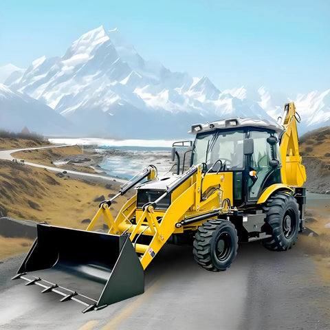 Yellow Towable Mini Backhoe Loader 4x4 Compact Front End Loader And Excavator For Small Farms Homesteads And Property Maintenance