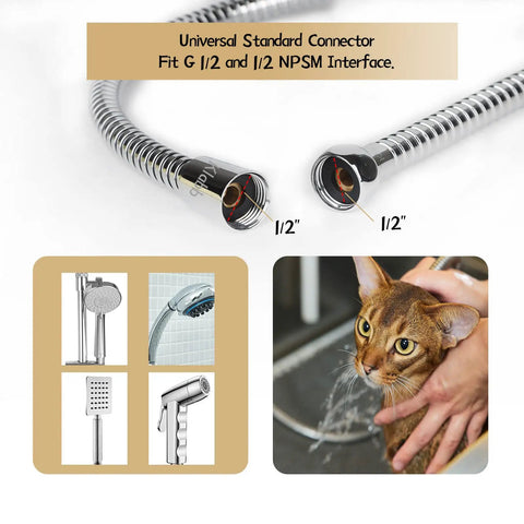 96 Inch Extra Long Stainless Steel Shower Hose With Anti-Kink Flex, Brass Fittings, Universal Replacement For Handheld Showers