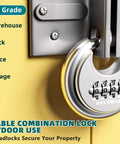 Weatherproof 4 Digit Disc Padlock Set With Hardened Steel Shackle on Door Bolt for Outdoor Use