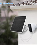 Outdoor Camera Solar Panel Charger 5W Compatible With Eufycam 3C 3 2C 2C Pro 2 2 Pro E20 E40 E L40 L20 IP65 Waterproof 9.8ft Charging Cable Adjustable Wall Mount 1 Pack on house wall in rain