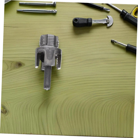 Popetpop 3 Pcs Pvc Pipe Threading Kit featuring a metal cutter for half inch pipes on a wooden surface, perfect for plumbing renovations.