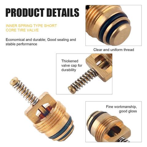 Close-up of valve cores from 16 Piece Air Conditioning Valve Core Kit With Schrader Cores, highlighting features and materials.