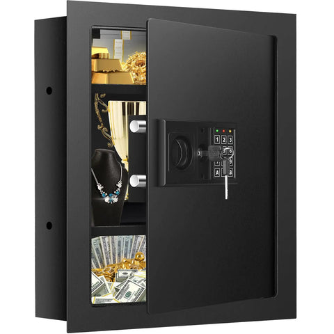 17.72 Inch Tall Fireproof Wall Safe Between Studs With Digital Keypad Hidden Safe For Guns Money Jewelry Passports Black