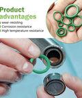 270 Piece Car AC Seal Gasket O Ring Kit With 18 Sizes Nitrile Rubber for oil gas water high temperature, shown in use and close-up view