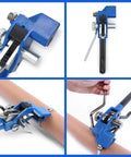 Rock Solid Stainless Steel Strapping Tensioner With Quick Cable Tie Cutter Heavy Duty Banding Tool shown with manual tightening and cutting features.