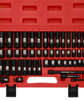 3/8 Inch Drive Deep Impact Socket Set 6-Point 49 Piece SAE And Metric Sizes 5/16 To 3/4 Inch And 8-22 Millimeters Cr-V Steel