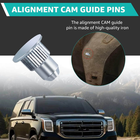 15 Pcs Camber Alignment Pin Set For Chevy Silverado Tahoe Suburban Avalanche Yukon Escalade GMC Sierra Savana Hummer H2 H3 Cam Guide Pins Replacement Kit, showing pin material and vehicle application.