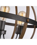 Close-up of Six-Light Orb Chandelier, 23.62-Inch Rustic Farmhouse Lighting In Stardust Finish, Bronze Tone with Edison bulbs.