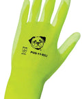 Ultra Thin Polyurethane Nylon Work Gloves Pug11 With High Visibility Neon Yellow And White Coating, back view of large size glove.