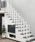 Heavy Duty Side Mount Stair Rail With Rock Solid Grip For Deck Balusters And Outdoor Steps Easy Peasy Install No Sweat Setup Built Tough As Nails Ideal Grip For Seniors And Kids All Weather Durable mounted on modern staircase with black steps.