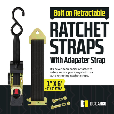 Heavy Duty Retractable Ratchet Straps For E Track And Bolt On Mounting Pack Of 2 1 Inch By 6 Feet 4000 Lbs Break Strength Auto