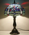 Blue Tiffany Style Dragonfly Stained Glass Table Lamp Dope Light For Bedroom Or Living Room 12 Inch Shade 18 Inch Tall