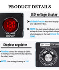 Heavy Duty AC Motor Speed Controller Featuring Crisp LED Readout With 120V SCR Voltage Regulator showing voltage display and adjustable knob.
