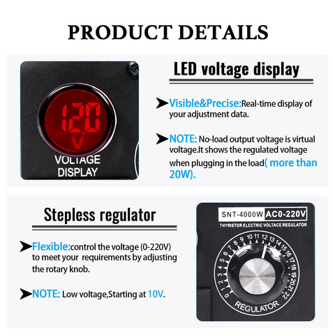 Heavy Duty AC Motor Speed Controller Featuring Crisp LED Readout With 120V SCR Voltage Regulator showing voltage display and adjustable knob.