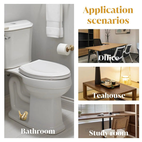 Premium Quality Pretty Sweet Ceramic Toilet Bolt Caps With Top Notch Gold Bird Trim Easy Swap Screw Covers For Modern Bathroom Decor And Straight Forward Setup installed in a stylish bathroom.