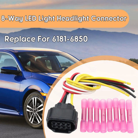 8 Way LED Headlamp Connector For Honda Civic 2016 2017 2018 2019 2020 2021 2022 2023 Pigtail Wire Harness Replacement