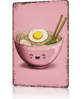 Funny Vintage Metal Sign Ramen Bowl Kawaii Illustration Tin Sign Wall Art For Home Office Garage Decor 8x12 Inches Durable Aluminum Rustic Charm With Cool Vibe For Kitchen Living Room Hangout Area.