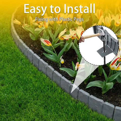 24 Foot Stone Look Landscape Edging Kit With 30 Panels And 30 Anchoring Spikes, 4 Inch Tall Garden Border Fence installation view