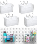 Sweet 4 Piece Pegboard Bins Set With Metal Hooks For Garage Organization Clear Plastic Bins Keep Tools Neatly Stashed And Within Reach On Your Workbench 7.9 By 3.3 By 4.7 Inches, shown with accessories