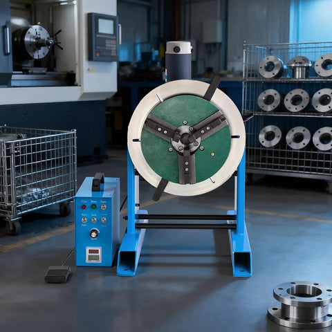 Heavy Duty Rotary Welding Positioner 661 Lbs Load Capacity, Electric Turntable With Foot Pedal Speed Control Tilt Table in workshop.