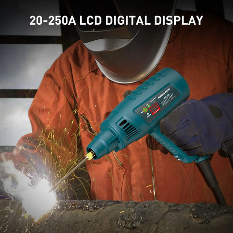 Person using Portable 110V Welding Machine Kit With IGBT Inverter Arc Welder, MMA Gun, Hot Start for home shop welding