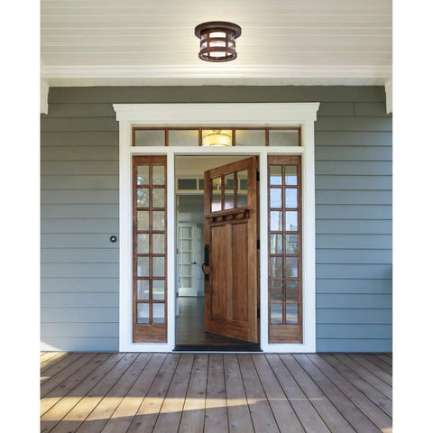 Front porch with Washburn LED Outdoor Indoor Ceiling Light With Clear Seedy Glass, 20W Integrated LED, Rustic Bronze Finish