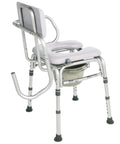 Back angled view of Deluxe Padded Shower Chair With Arms And Commode Opening Waterproof Seat And Backrest 300 lb weight capacity.