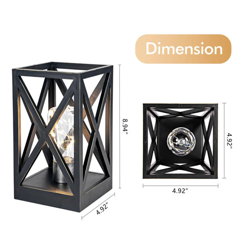 Dimensions of 2 Pack Retro Battery Powered Table Lamps Cordless Nightlight Set, black finish lantern style, 4.92 x 8.94 inches.