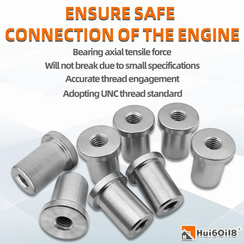 Tough As Nails Heavy Duty Stepped Female Weld On Nut Half Inch Thirteen Thread Long Tab Mount Chassis Steel Eight Piece Kit displayed in a row.