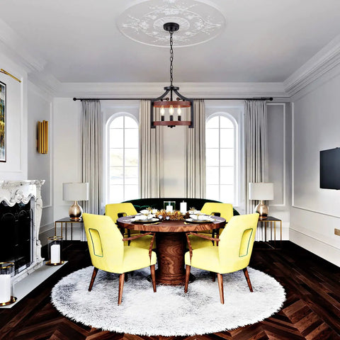 Convertible Three Light Farmhouse Chandelier With Pendant Or Semi Flush Mount Ceiling Light in dining room setting