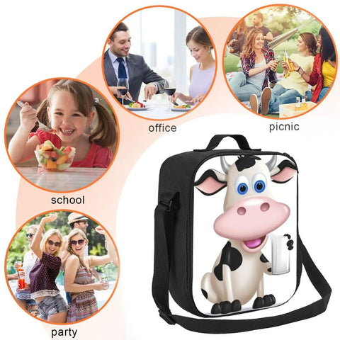 Ultimate Kickass Insulated Lunch Bag For Guys And Gals Featuring Hella Tough Leak Proof Peva Lining Heavy Duty Cooler Tote with cow design.