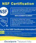 NSF certification details for Premium Refrigerator Water Filter Replacement 0.5 Micron Coconut Activated Charcoal For Whirlpool EDR5RXD1.