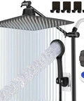 Upgraded 12 Inch Black Shower Head With Handheld Spray And Rainfall Showerhead High Pressure Combo With Hose And Extension Arm Filter For Hard Water Includes Four Hooks