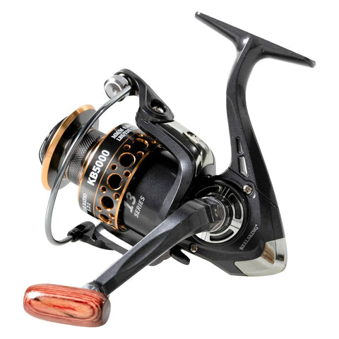 Spinning Fishing Reel With Left Right Interchangeable Wooden Handle, Heavy Metal Body, CNC Aluminum Spool, Size 7000