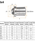 Top Shelf 304 Stainless Steel Ball Spring Plungers 20 Pack 3mm X 4mm Silver Detent Pins diagram with measurements and specifications.