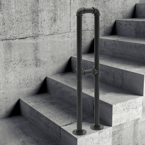 U Shaped Floor Standing Galvanized Steel Handrail on concrete stairs, providing stability and non-slip grip for home use.