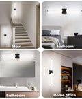 Lit Matte Black Vanity Light Fixture For Bathrooms, 31.6 Inch Modern Wall Sconce with Integrated LED in various room settings
