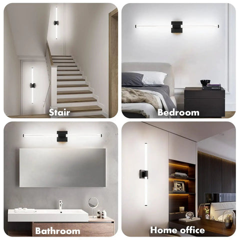 Lit Matte Black Vanity Light Fixture For Bathrooms, 31.6 Inch Modern Wall Sconce with Integrated LED in various room settings