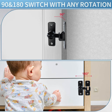 Heavy Duty 90 And 180 Degree Flip Barn Door Lock For Cabinets, Sliding Doors, Bathrooms, And More shown installed on a cabinet